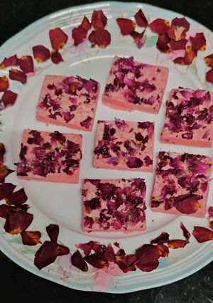 A picture of Rose kaju katli.