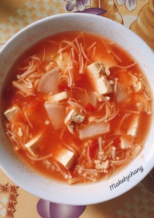 Hình của món Canh nấm kim châm đậu phụ (eatclean).