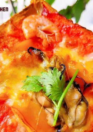 Hình của món Pizza hàu hải sản.