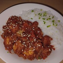 A picture of High Protein Korean Popcorn Chicken and Rice.