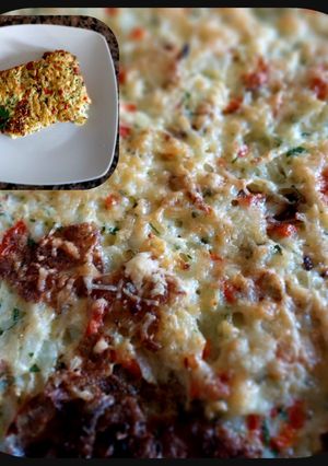 Una foto de Pastel de papas, vegetariano!♻️♻️🥔🥔🧀🥚🫑🌶