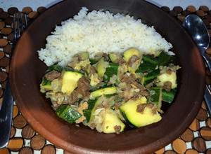 Una foto de Zapallitos con carne vegetal