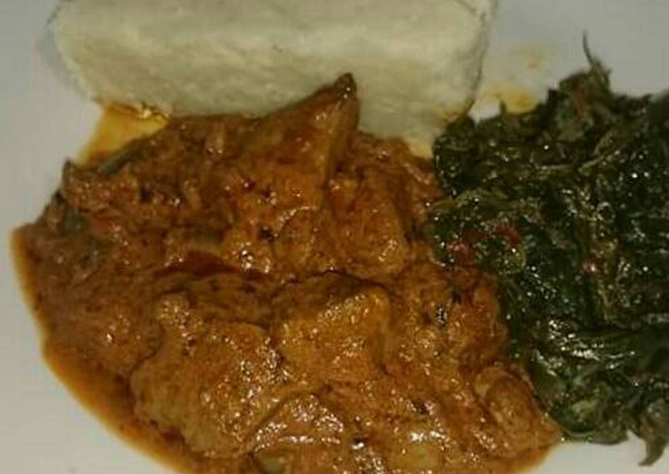 Ugali beef stew and managu