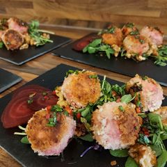 A picture of Goat's Cheese and Beetroot Bites.