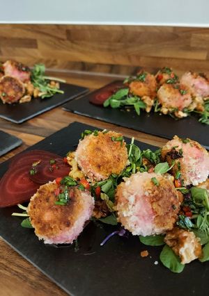 A picture of Goat's Cheese and Beetroot Bites.