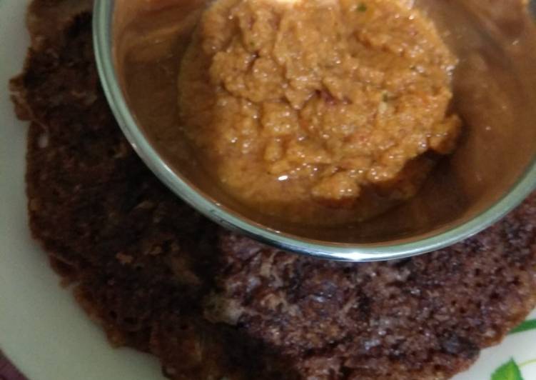 How to Make Favorite Ragi dosa with tomato, onion chutney