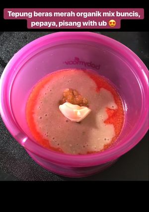 Foto resep Mpasi 6month tepung beras merah mix buncis, pisang dan pepaya with ub