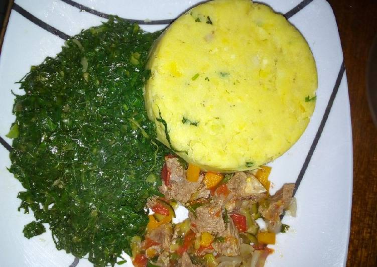 Easiest Way to Prepare Ultimate Mashed matoke, beef and greens