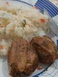 Solomillo jugoso al horno con arroz frito