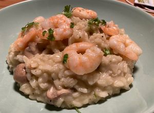 Risotto con champiñones y gambas Foto principal de Risotto con champiñones y gambas