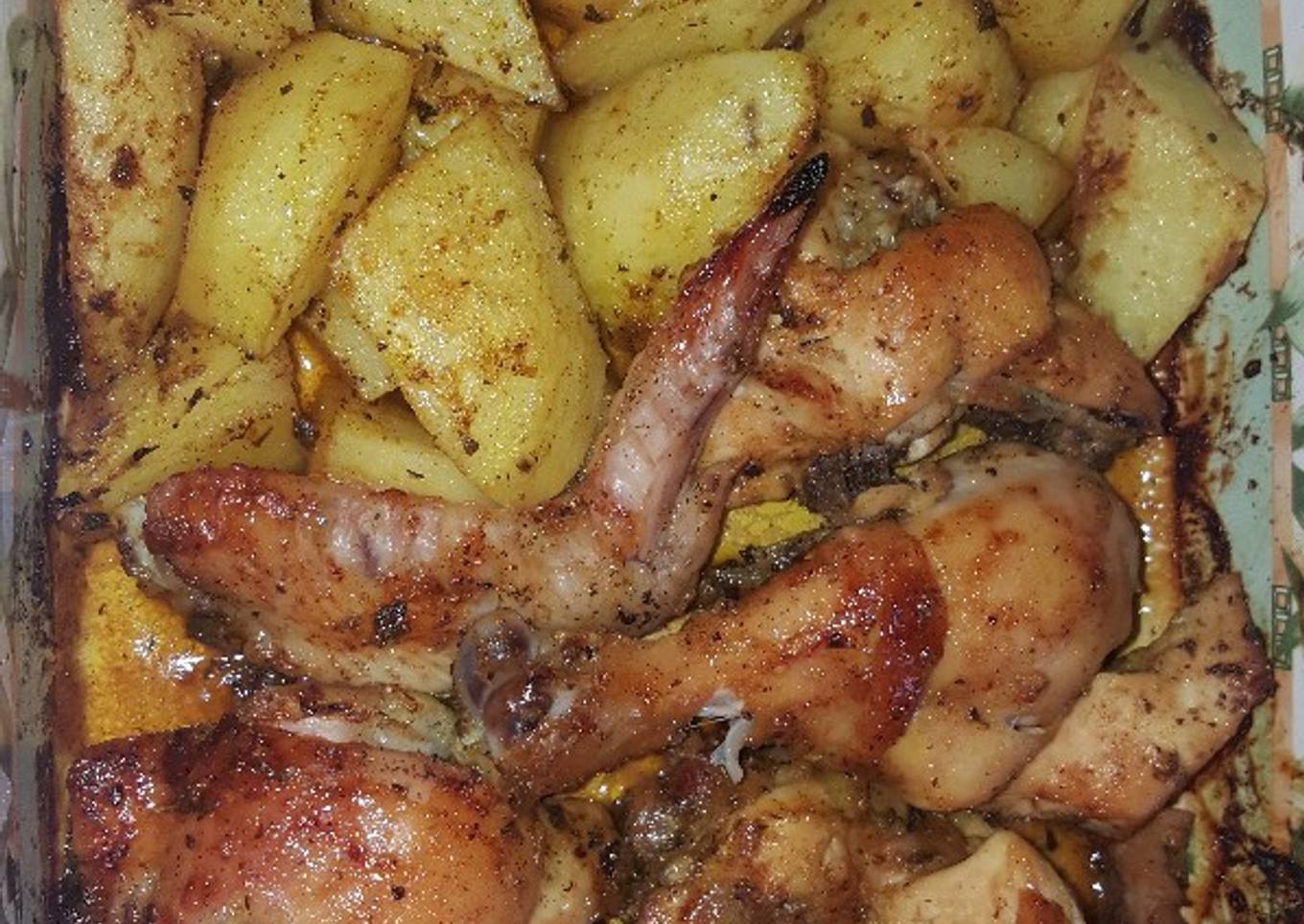 Papas y pollo al horno