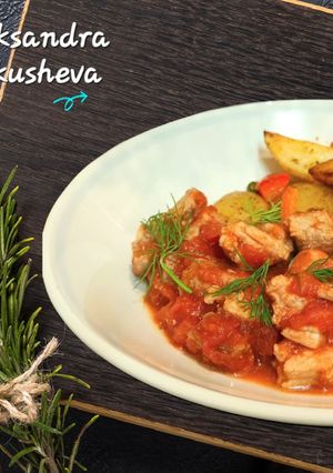 A picture of Pork in tomatoes 🍅.