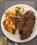 Guiso de archucha y bistec de caderita