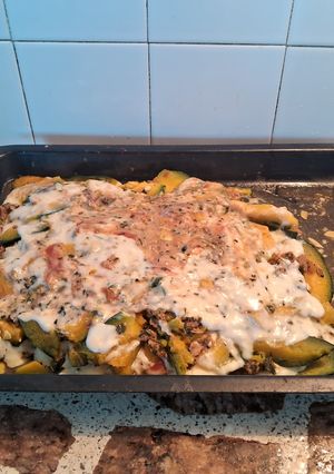Una foto de Lasaña de zapallitos rellena con atún y carne, espinaca 🥬🥩