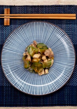 A picture of Chicken and Cucumber Salad with Chilli Oil.