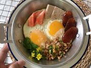 A picture of mince meat fried eggs