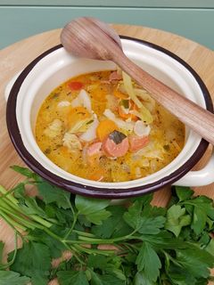 Zöldséges kelkáposztaleves, sült virslivel! VEGÁN recept fotója