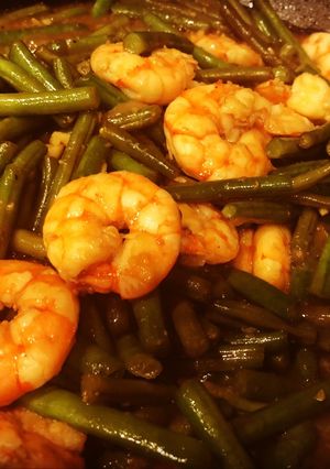 A picture of Stir-Fried Garlic Shrimp with Green Beans.