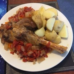 A picture of Slow cooked lamb shanks.