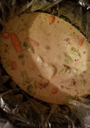 A picture of Yellow curry vegetables.