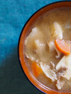 A picture of TONJIRU (Pork Miso Soup).