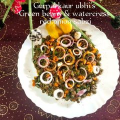 Green beans & watercress red onion sabzi 🥬🧅 A picture of Green beans & watercress red onion sabzi 🥬🧅.