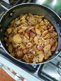 Salchipapas con huevo