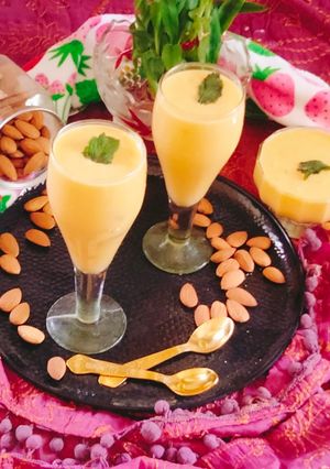 A picture of Mango smoothie mango badam smoothie.