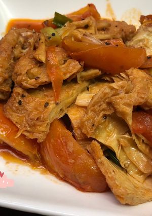 Foto resep Tomat tumis kembang tahu 番茄炒豆皮