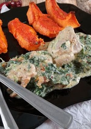 Spenótos csirkecomb mézes sütőtökkel recept fotója