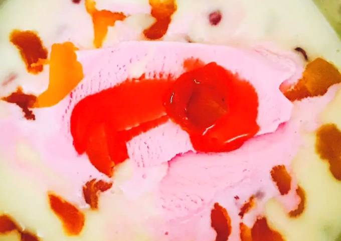 Step-by-Step Guide to Make Ultimate Dry fruits custard with strawberry ice cream dollop