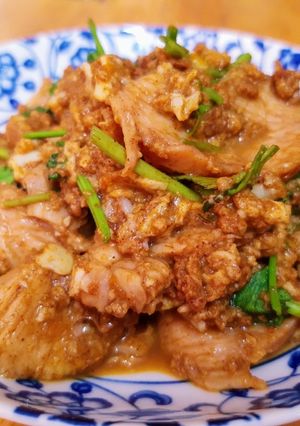 รูปของ อกไก่นุ่มผัดผงกะหรี่ไร้น้ำมัน