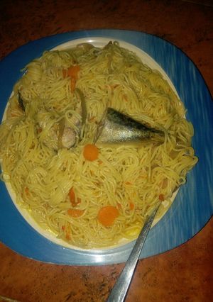 A picture of Jollof spaghetti.
