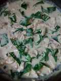 Pollo deshilachado en salsa bechamel y espinacas