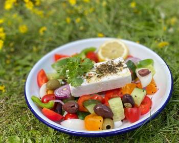 Easy Make Recipe Vegan Greek Salad with green herbs  Most Delicious