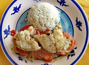 Una foto de Congrio al horno con Arroz🍚🐟