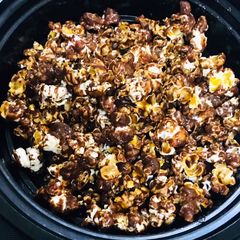 A picture of Homemade chocolate popcorns.