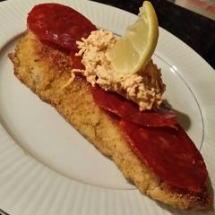 A picture of Brad's wild rockfish w/ Spanish chorizo & jalapeño snow crab dip.