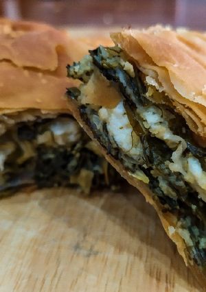 A picture of Spanakopita with Homemade Phyllo Dough.
