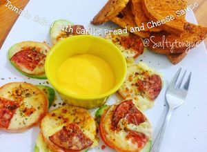 Foto resep My Farewell : Tomato Salad ft Garlic Bread n Cheese Sauce