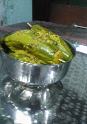 A picture of Paneer stuffed pointed gourd.