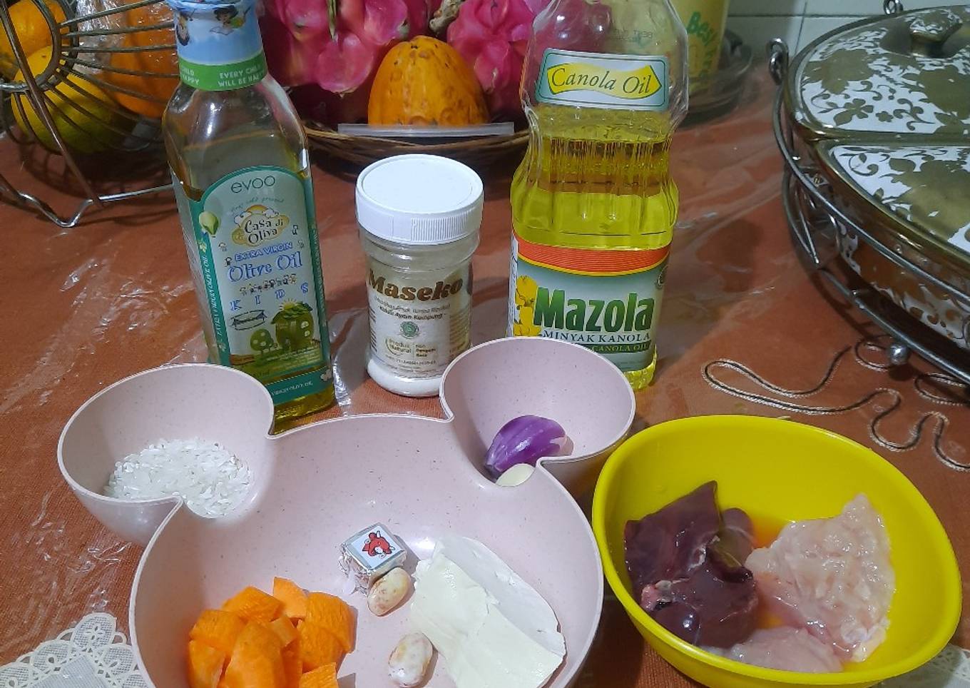 MPASI 6+ Hati ayam, daging ayam, wortel, kacang merah, tahu