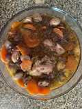 Pollito con repollo y champiñones versión “arvejado”
