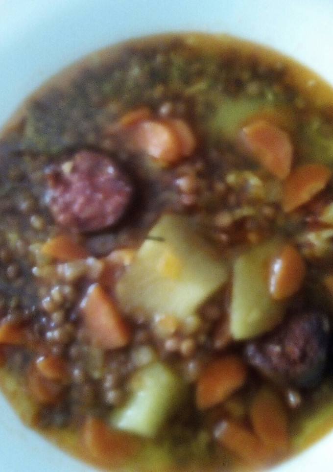 Una foto de Lentejas con chorizo de Jabugo