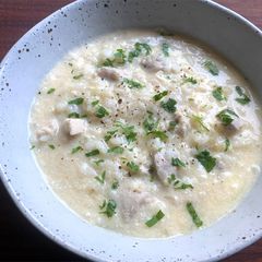 A picture of Lemon Chicken & Egg Rice Soup.