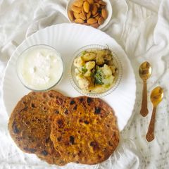 SINGHADA PARANTHA 😋 Black Pepper Potato Sabji With Cucumber Raita (Vrat / fast Special Thal) A picture of SINGHADA PARANTHA 😋 Black Pepper Potato Sabji With Cucumber Raita (Vrat / fast Special Thal).