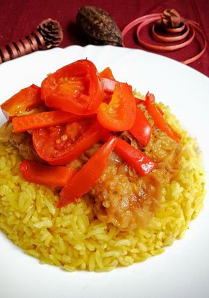 Lecsós szelet currys rizzsel recept fotója