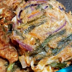 A picture of Sourdough kimchi vegetable pancakes.