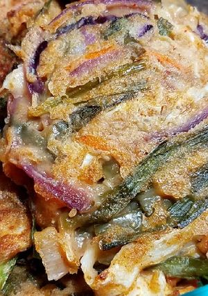 A picture of Sourdough kimchi vegetable pancakes.