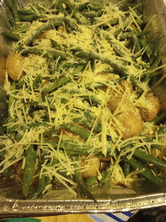 A picture of Potatoes and Green Beans with Parmesan Cheese.